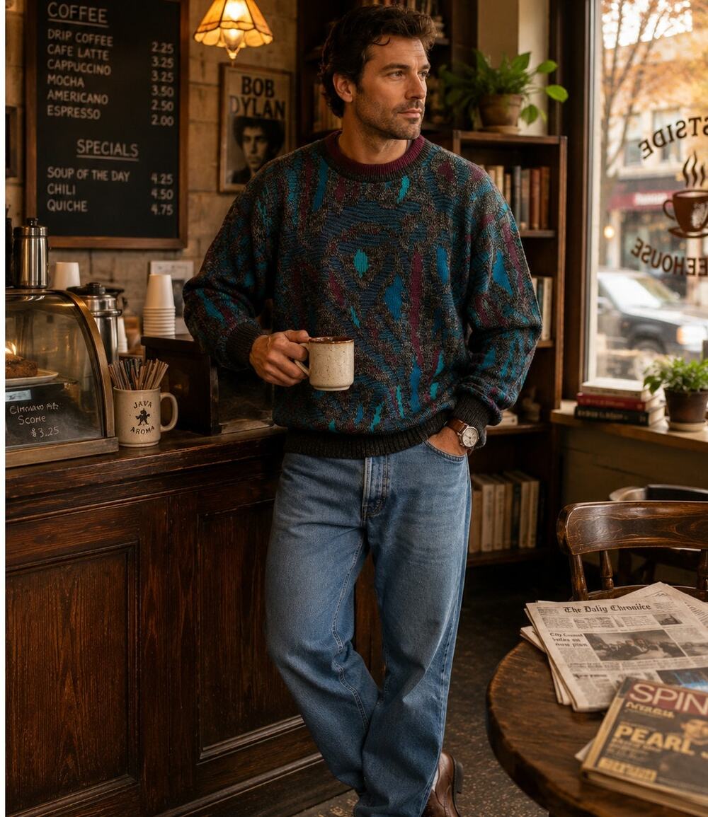 Gitano Vintage Mens XL Geometric Sweater Made USA 80s / 90s
